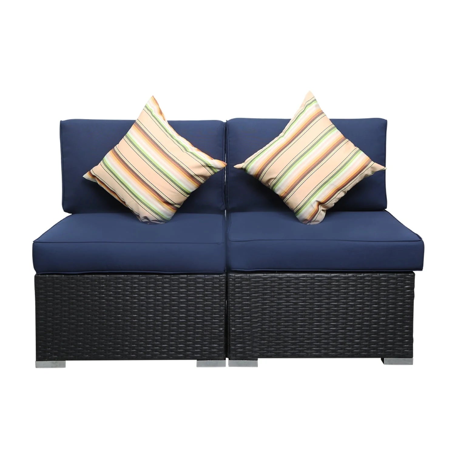 2 Piece Blue Outdoor Wicker Furniture Sets, Patio Sofa Conversation Sets Sectional Patio Furniture with Coffee Table, for Garden Lawn Backyard Poolside by LAZYLAND (Blue)