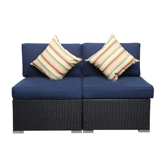 2 Piece Blue Outdoor Wicker Furniture Sets, Patio Sofa Conversation Sets Sectional Patio Furniture with Coffee Table, for Garden Lawn Backyard Poolside by LAZYLAND (Blue)