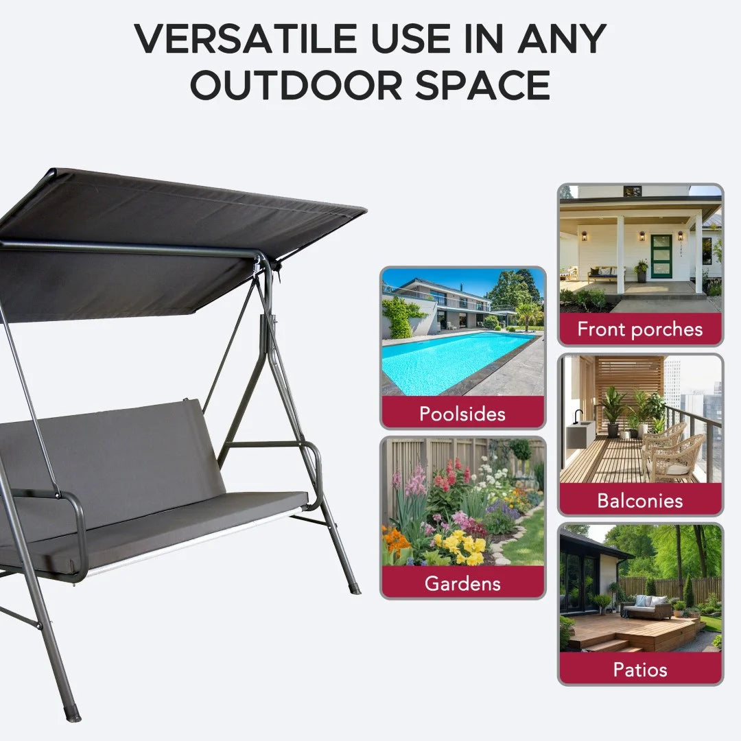 Made in Italy SUNJOY Outdoor Porch Swing, 2 Seat Patio Metal Swing with Adjustable Canopy