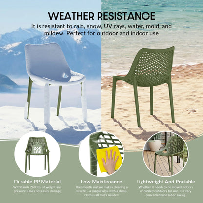 WestinTrends Playa 3-Piece Outdoor Round Metal Dining Table Set And Stackable Resin Patio Dining Side Chairs, Olive Green