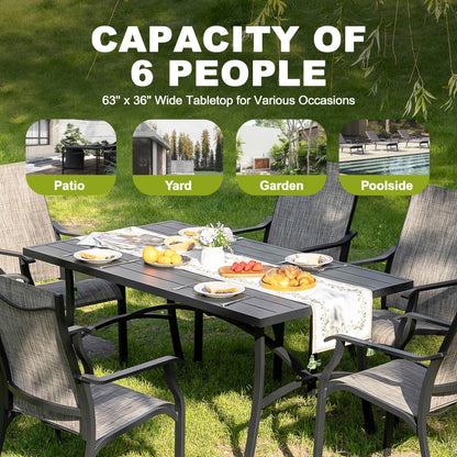 Nuu Garden 7 Piece Patio Dining Set, Rust-Resistant Aluminum Outdoor Dining Set, Include 6 Textilene Chairs and Rectangle Dining Table with Umbrella Hole, Grayish Brown
