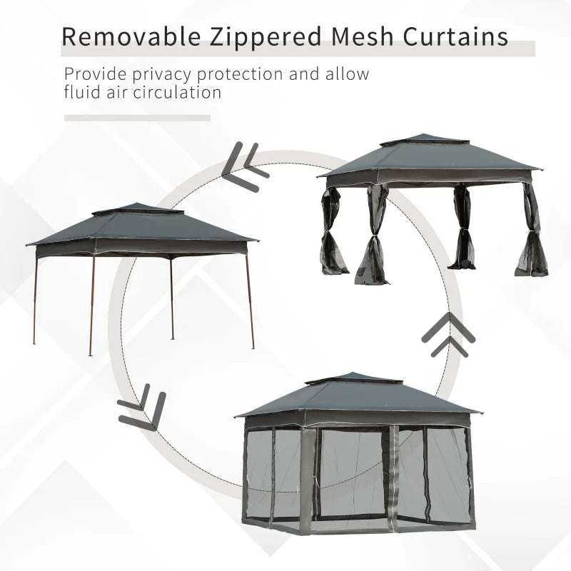 Outsunny 11' x 11' Pop Up Canopy, Outdoor Patio Gazebo Shelter with Removable Zipper Netting, Instant Event Tent w/114 Square Feet of Shade and Carry Bag for Backyard, Garden, Dark Gray On-Site