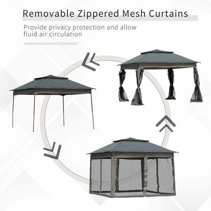 Outsunny 11' x 11' Pop Up Canopy, Outdoor Patio Gazebo Shelter with Removable Zipper Netting, Instant Event Tent w/114 Square Feet of Shade and Carry Bag for Backyard, Garden, Dark Gray On-Site