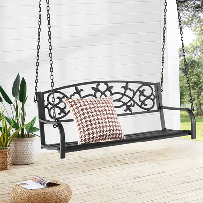 Costway 2-Person Metal Outdoor Porch Swing Hanging Patio Bench 485 Lbs Capacity Brown