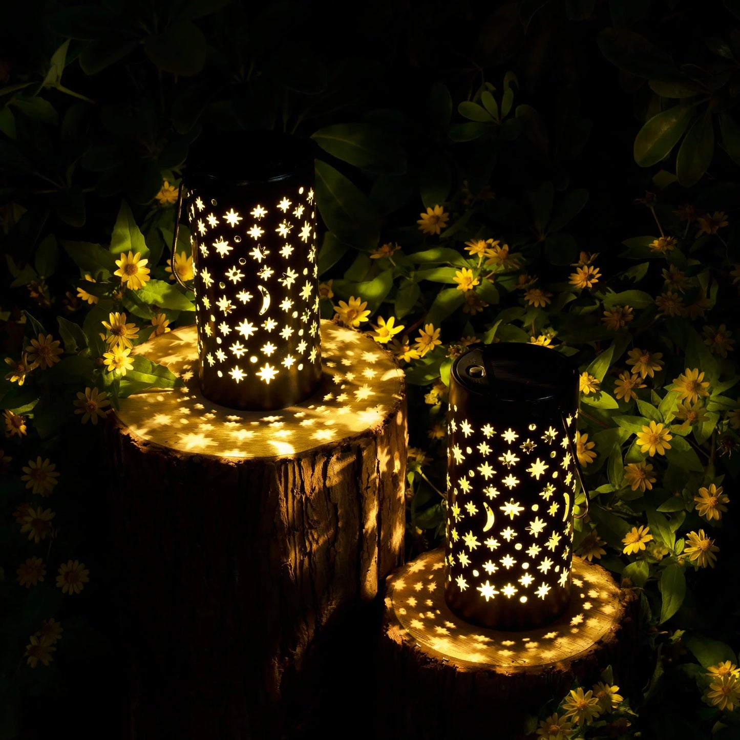 GIGALUMI Solar Pathway Lights, 6 Pack Solar Lanterns Outdoor Solar Lights Decorative Waterproof, Hanging Solar Lights Star Moon Solar Landscape Lights Outdoor for Walkway, Garden, Patio, Lawn, Yard