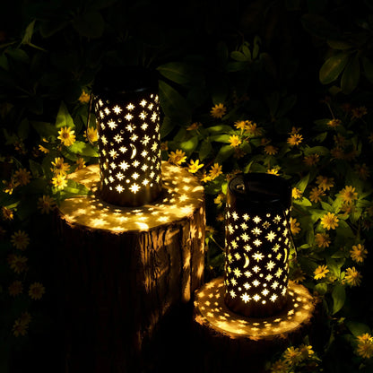 GIGALUMI Solar Pathway Lights, 6 Pack Solar Lanterns Outdoor Solar Lights Decorative Waterproof, Hanging Solar Lights Star Moon Solar Landscape Lights Outdoor for Walkway, Garden, Patio, Lawn, Yard