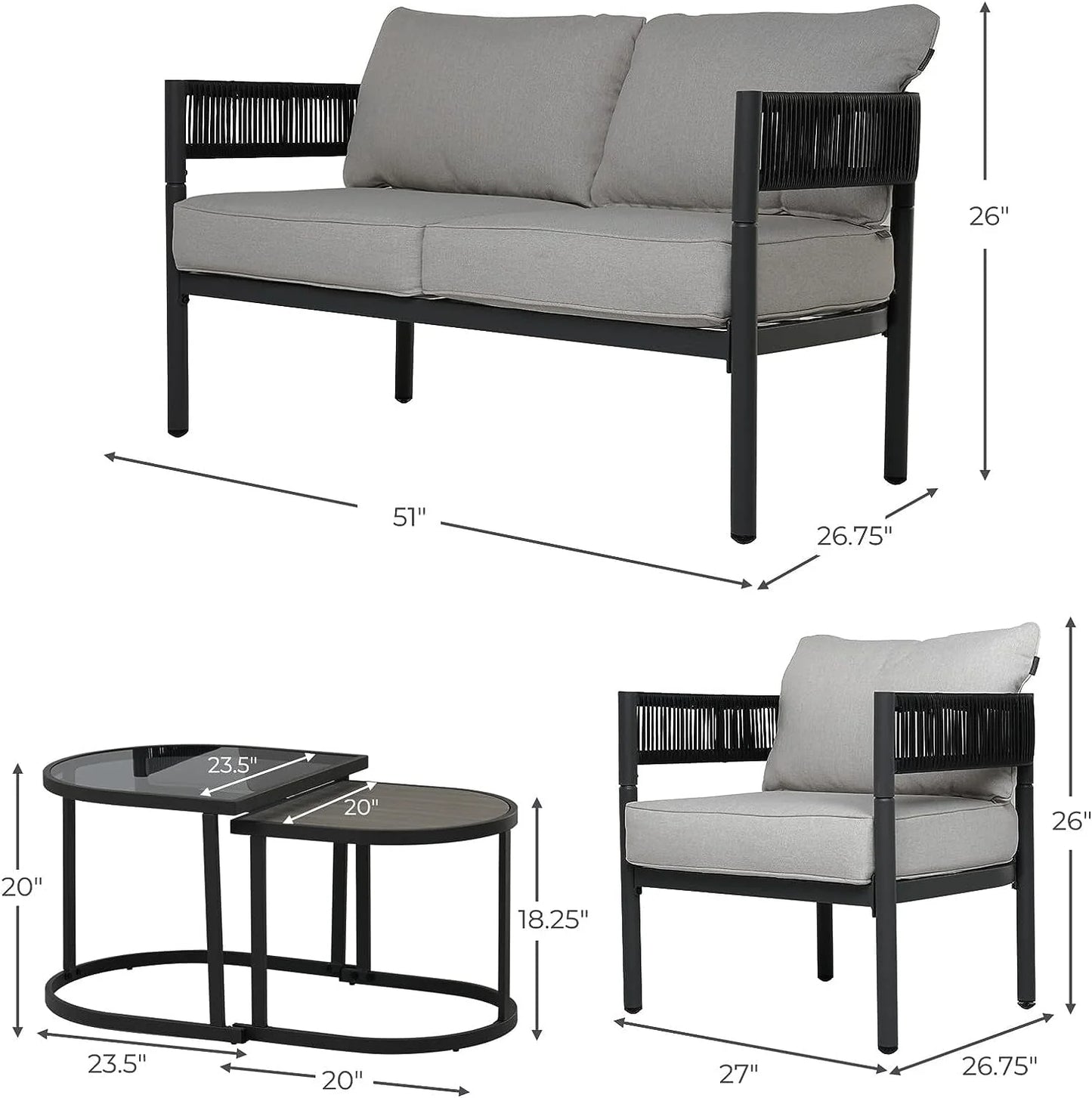 Grand Patio 5-Piece Outdoor Wicker Conversation Set, Beige