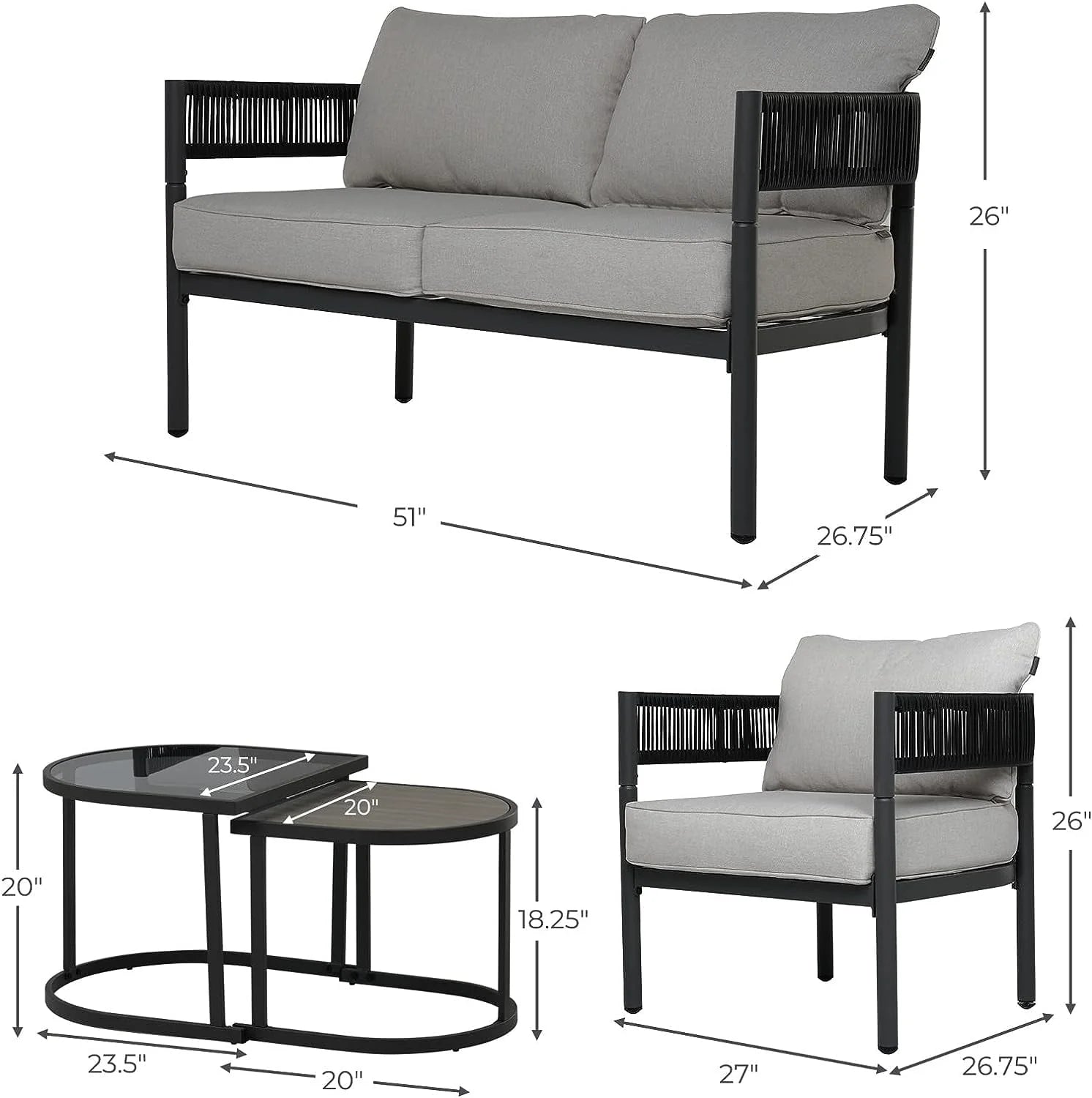 Grand Patio 5-Piece Outdoor Wicker Conversation Set, Beige