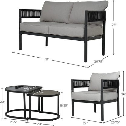 Grand Patio 5-Piece Outdoor Wicker Conversation Set, Beige