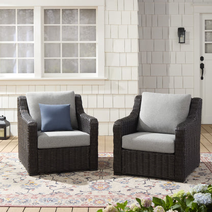 Better Homes & Gardens Bellamy 2-Pack Outdoor Wicker Club Lounge Patio Chairs, Dark Brown