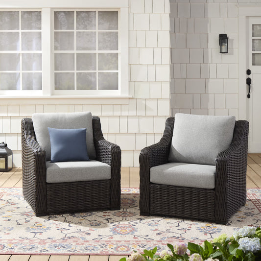 Better Homes & Gardens Bellamy 2-Pack Outdoor Wicker Club Lounge Patio Chairs, Dark Brown