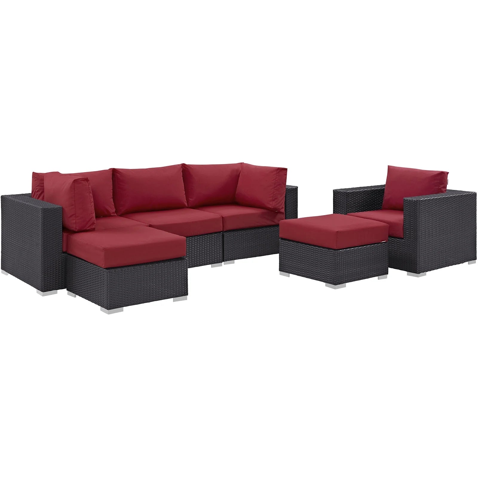 Modway Convene 6 Piece Outdoor Patio Sectional Set in Espresso Beige