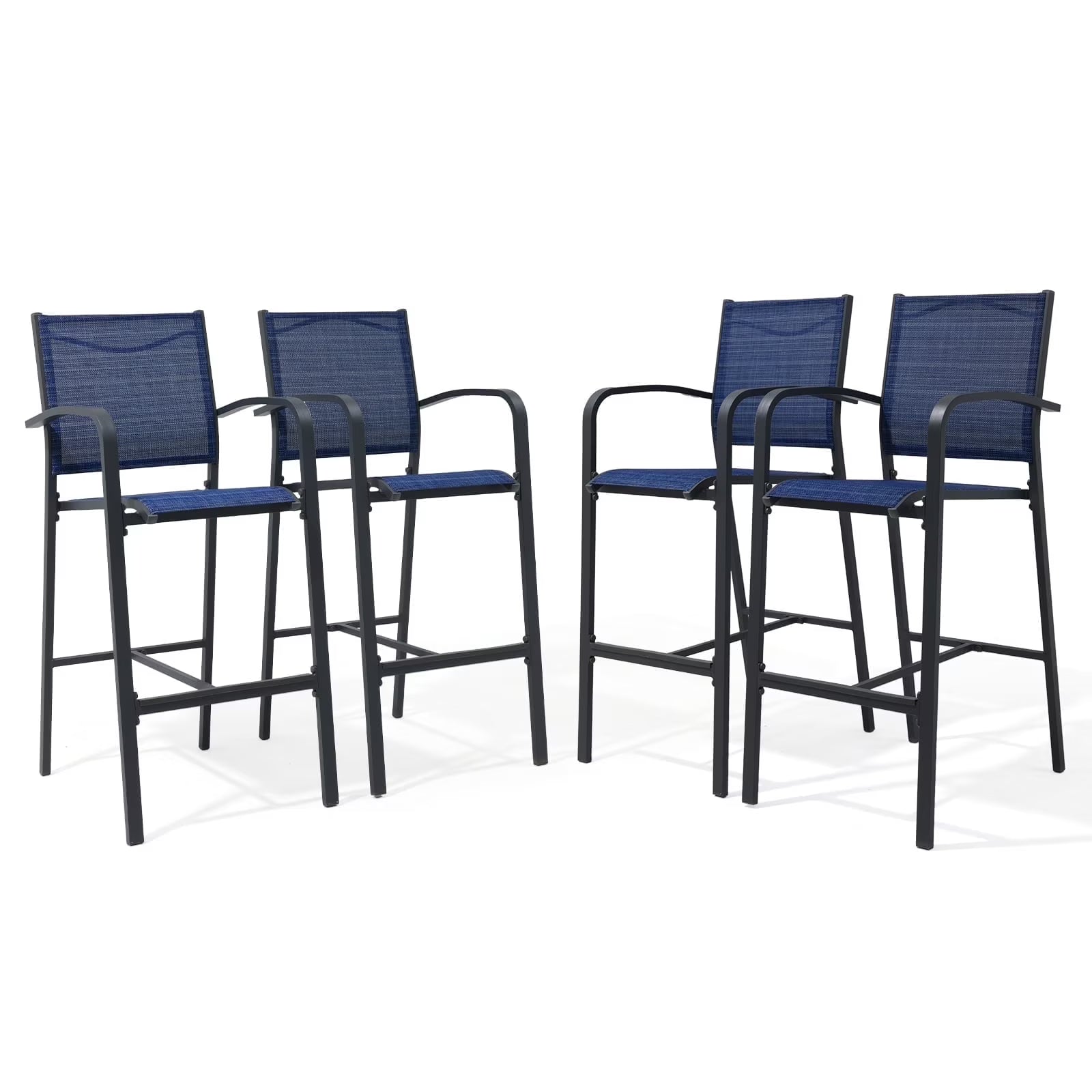 OC Orange-Casual Patio Bar Chair Set of 2, Outdoor & Indoor Bar Stools, All-Weather Aluminum Textile Fabric High Top Patio Dining Chairs, White