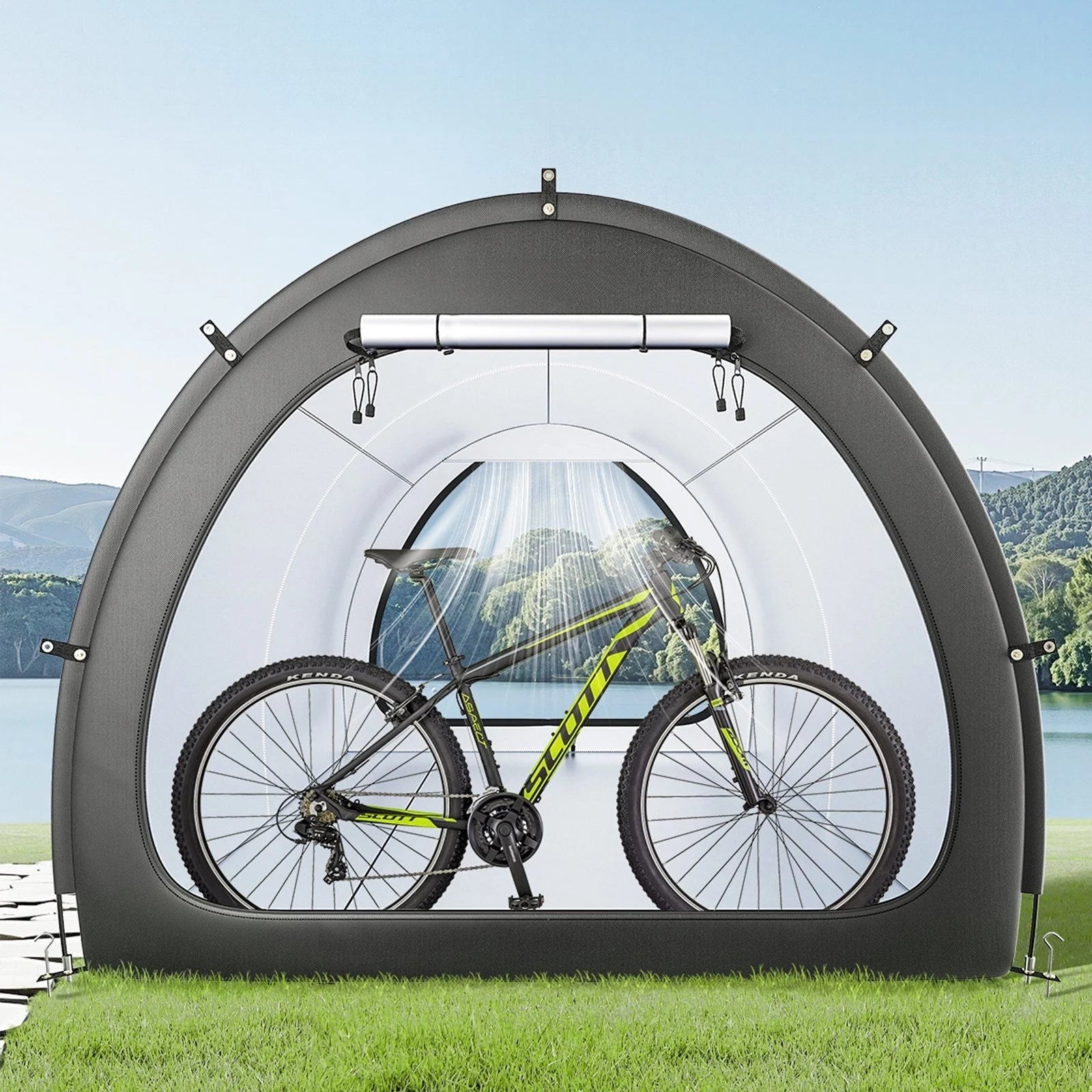 Extra-Large Bike Storage Tent, Waterproof Fan-Shaped Bike Shelter for Garage or Patio, Holds 5+ Bikes