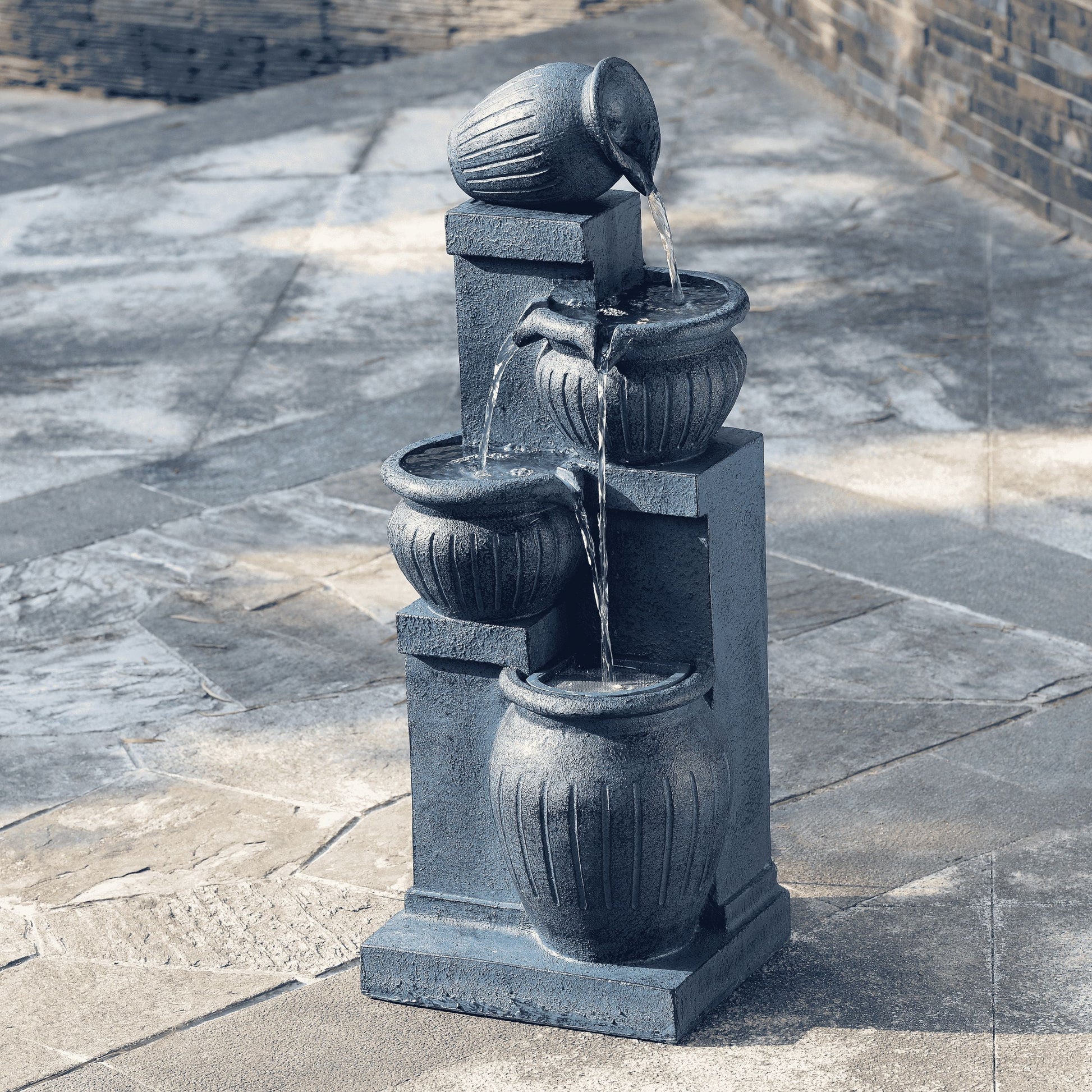 Teamson Home Outdoor Water Fountain with LightsC 4-Tier Cascading Bowl Design with LED Light & Solar Pump, Solar-Powered Water Fountain Outdoor Garden, Yard, or Patio Dcor, Navy Blue