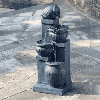 Teamson Home Outdoor Water Fountain with LightsC 4-Tier Cascading Bowl Design with LED Light & Solar Pump, Solar-Powered Water Fountain Outdoor Garden, Yard, or Patio Dcor, Navy Blue