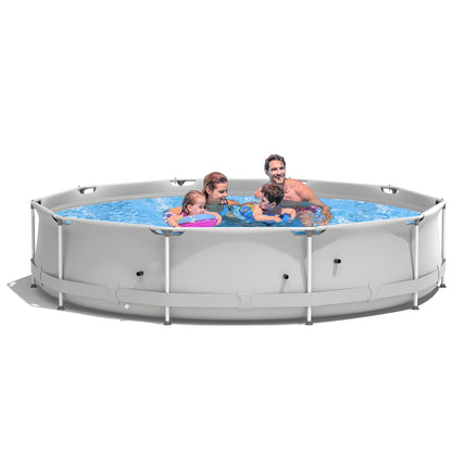 Infans Round Above Ground Swimming Pool Patio Frame Pool W/Pool Cover Iron Frame Blue