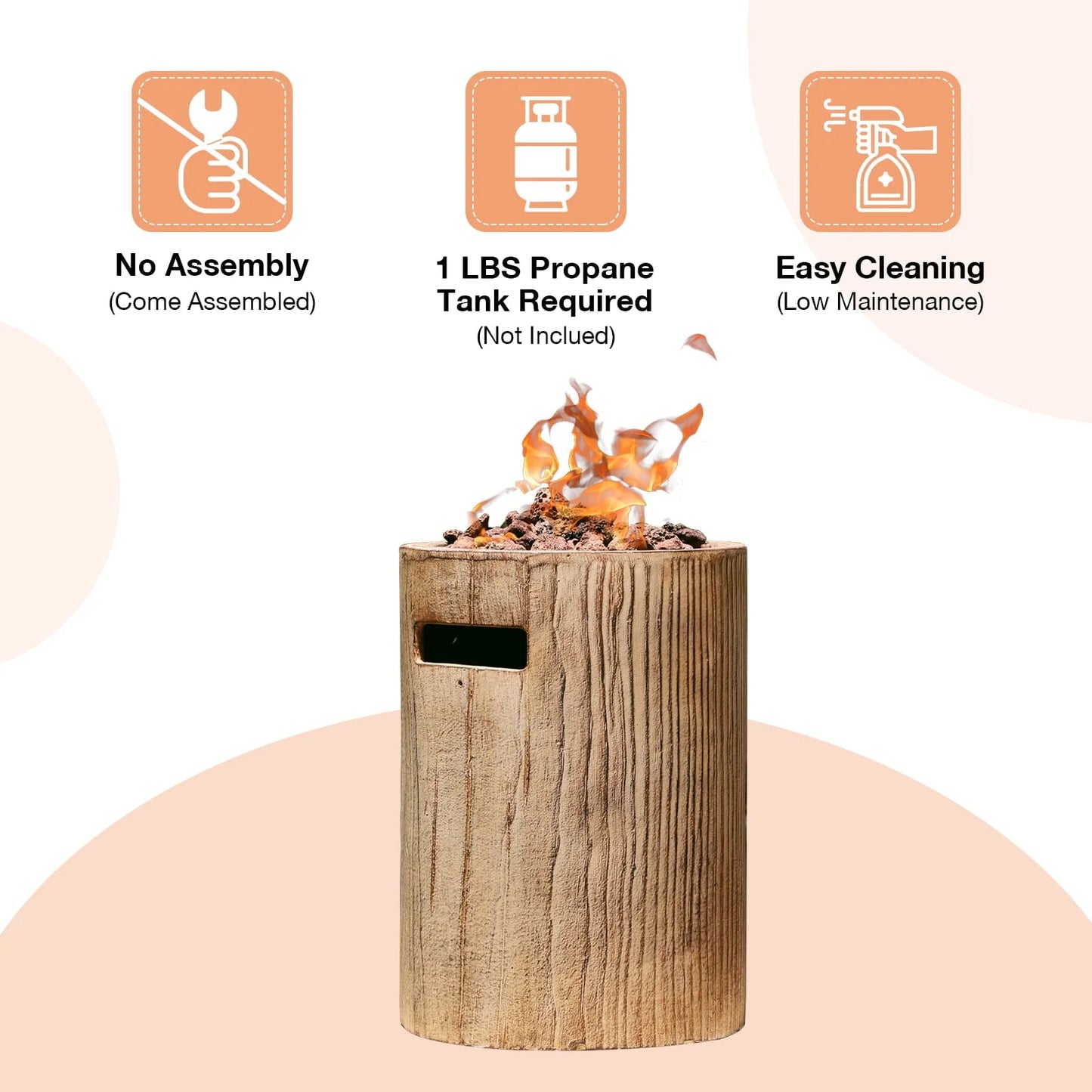 Tabletop Fireplace Small Propane Fire Pit, Patio Outdoor 10inch Portable Concrete Tabletop Gas Fire Bowl, Round-Wood Pattern Brown