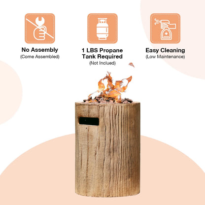 Tabletop Fireplace Small Propane Fire Pit, Patio Outdoor 10inch Portable Concrete Tabletop Gas Fire Bowl, Round-Wood Pattern Brown