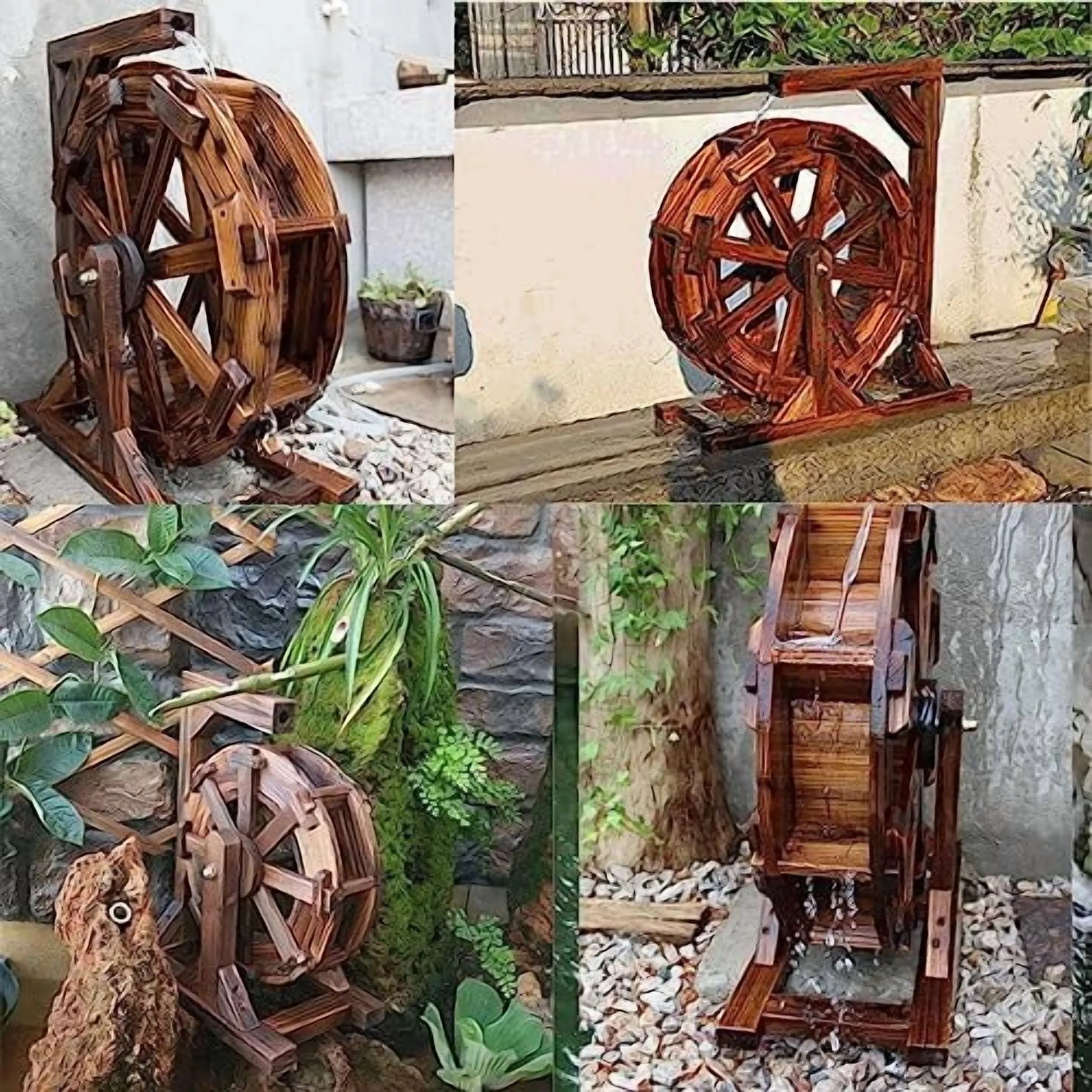 Water Wheel Fountain Outdoor Garden with Stand, Outdoor Water Fountains and Waterfalls, Wooden Water Wheel Fountain for Patio Pond Pool, Garden Decoration Water Feature, Vintage Rustic Ornamental (Co