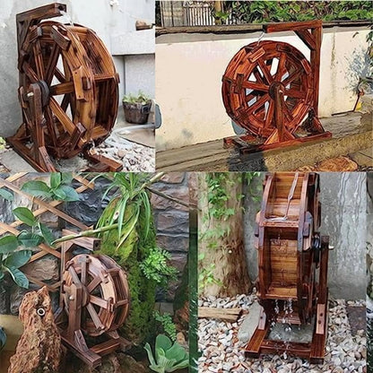 Water Wheel Fountain Outdoor Garden with Stand, Outdoor Water Fountains and Waterfalls, Wooden Water Wheel Fountain for Patio Pond Pool, Garden Decoration Water Feature, Vintage Rustic Ornamental (Co