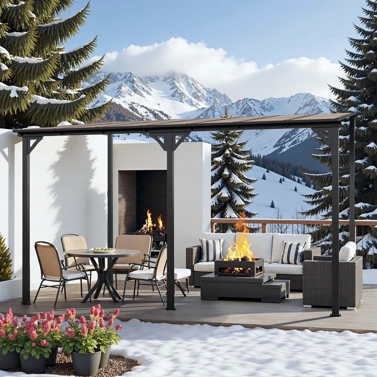 Homall 10 x 14 FT Outdoor Gazebo Wall Mounted Lean to Gazebo Pergola with Polycarbonate Roof Heavy Duty Metal Patio Awnings with Aluminum Frame for Patio, Backyard, Deck