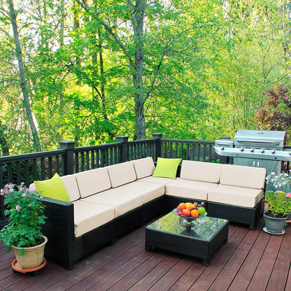 Mcombo Aluminum Outdoor Patio Furniture Sectional Set Black Wicker Sofa All-weather Resin Rattan Conversation Chair with Cushions 6080-1007 Cw