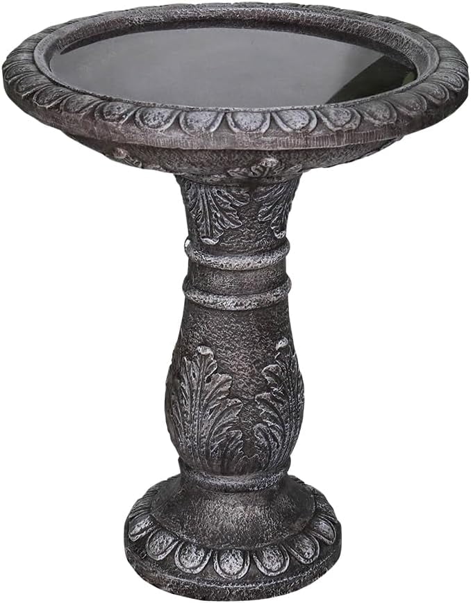 24.4" H Cement Bird Bath for Garden- Fibre Reinforced Concrete Bird Baths for Outdoors, Large Size Vintage Carved Pedestal Birdbath for Patio, Yard, Lawn -20 in. Dia. X 24.4 in. H Bird Fountain