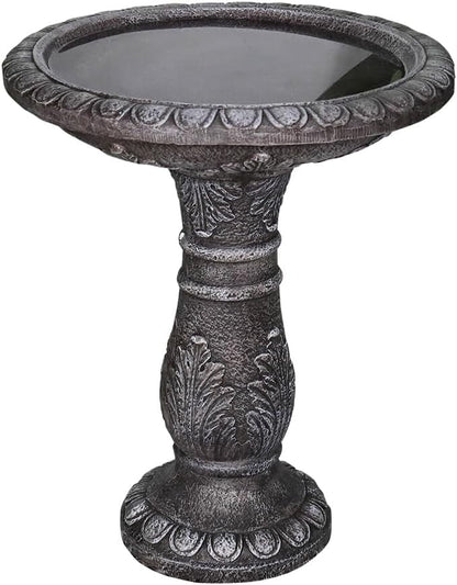 24.4" H Cement Bird Bath for Garden- Fibre Reinforced Concrete Bird Baths for Outdoors, Large Size Vintage Carved Pedestal Birdbath for Patio, Yard, Lawn -20 in. Dia. X 24.4 in. H Bird Fountain
