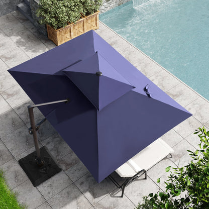 Pellebant Outdoor 9x11FT Patio Umbrella Cantilever Offset with No Base, Dual Top Navy Blue