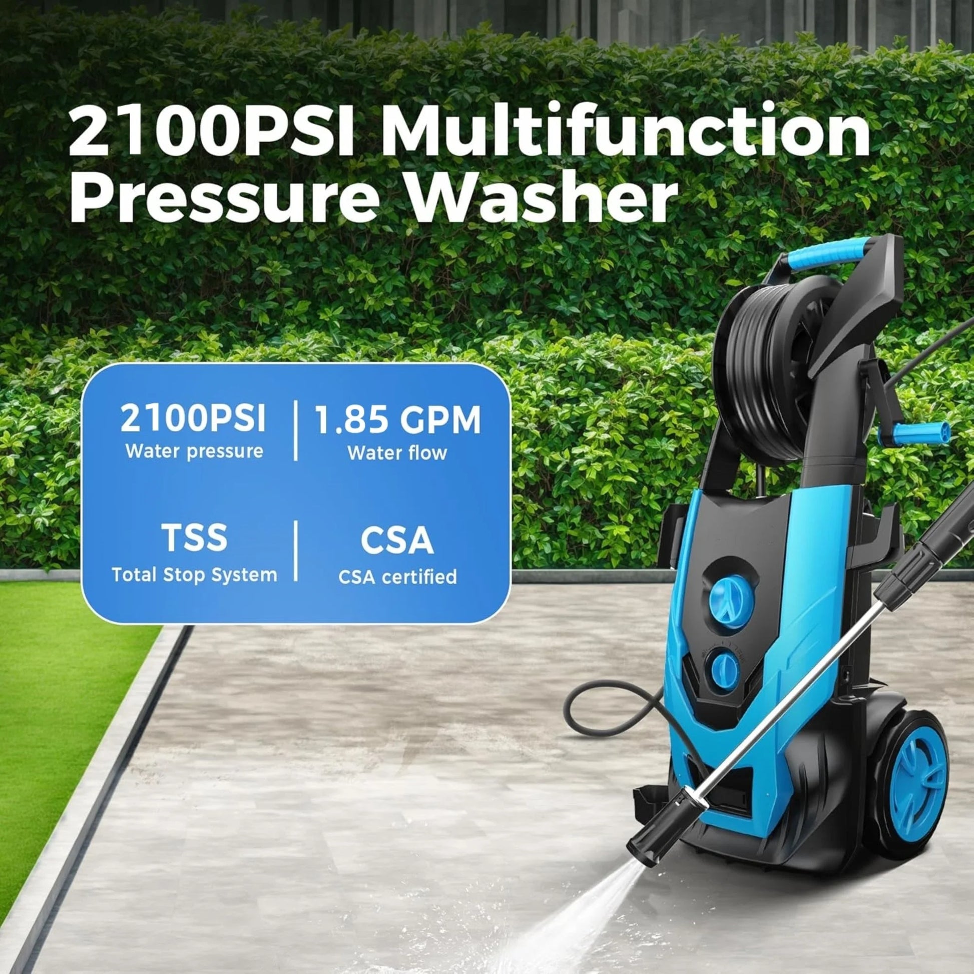 MF Studio Electric Pressure Washer 2100PSI Max 1.85GPM with Adjustable Nozzle, Ideal for Car Washing and Patio Garden
