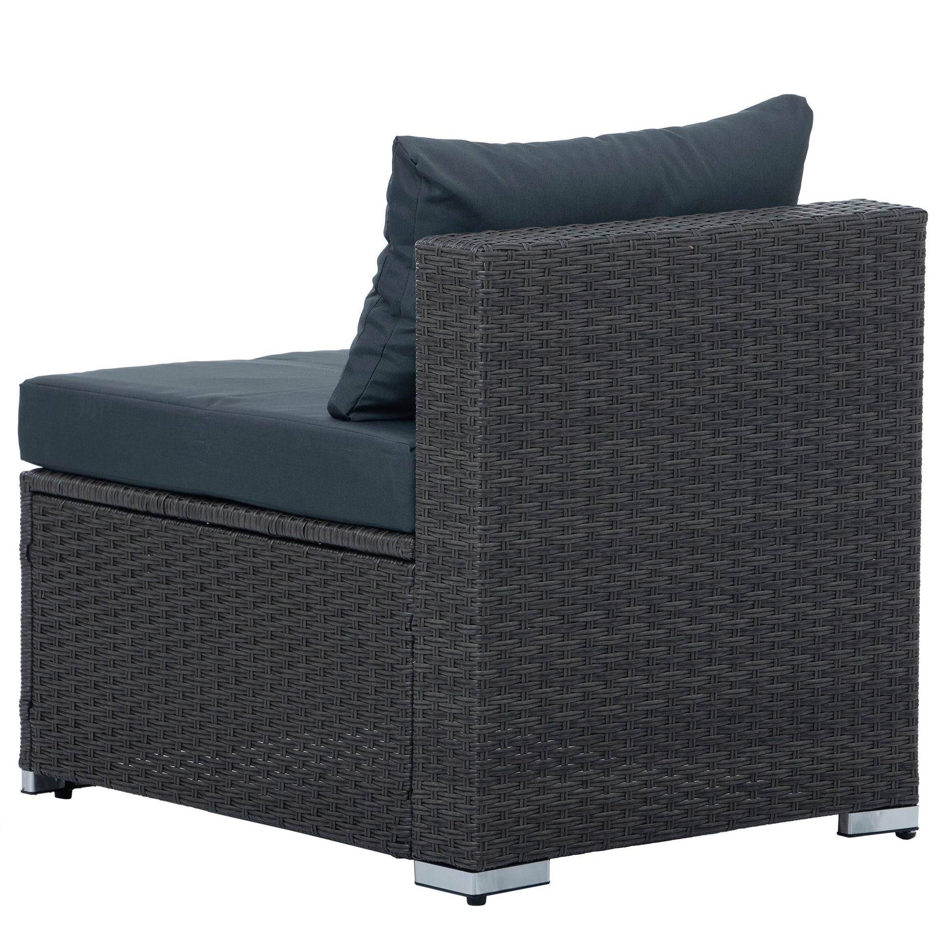 7 Pieces Outdoor Patio Furniture Set, Outdoor Sectional Rattan Sofa, PE Manual Weaving Wicker Patio Conversation Set with Cushion, Glass Table, Pillow, Dark Gray