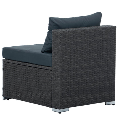 7 Pieces Outdoor Patio Furniture Set, Outdoor Sectional Rattan Sofa, PE Manual Weaving Wicker Patio Conversation Set with Cushion, Glass Table, Pillow, Dark Gray