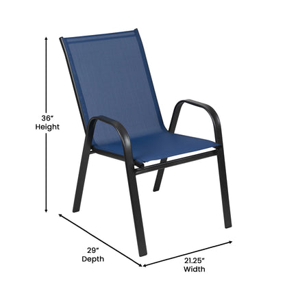 Flash Furniture 7 Piece Outdoor Patio Dining Set - 55" Tempered Glass Patio Table with Umbrella Hole, 6 Navy Flex Comfort Stack Chairs