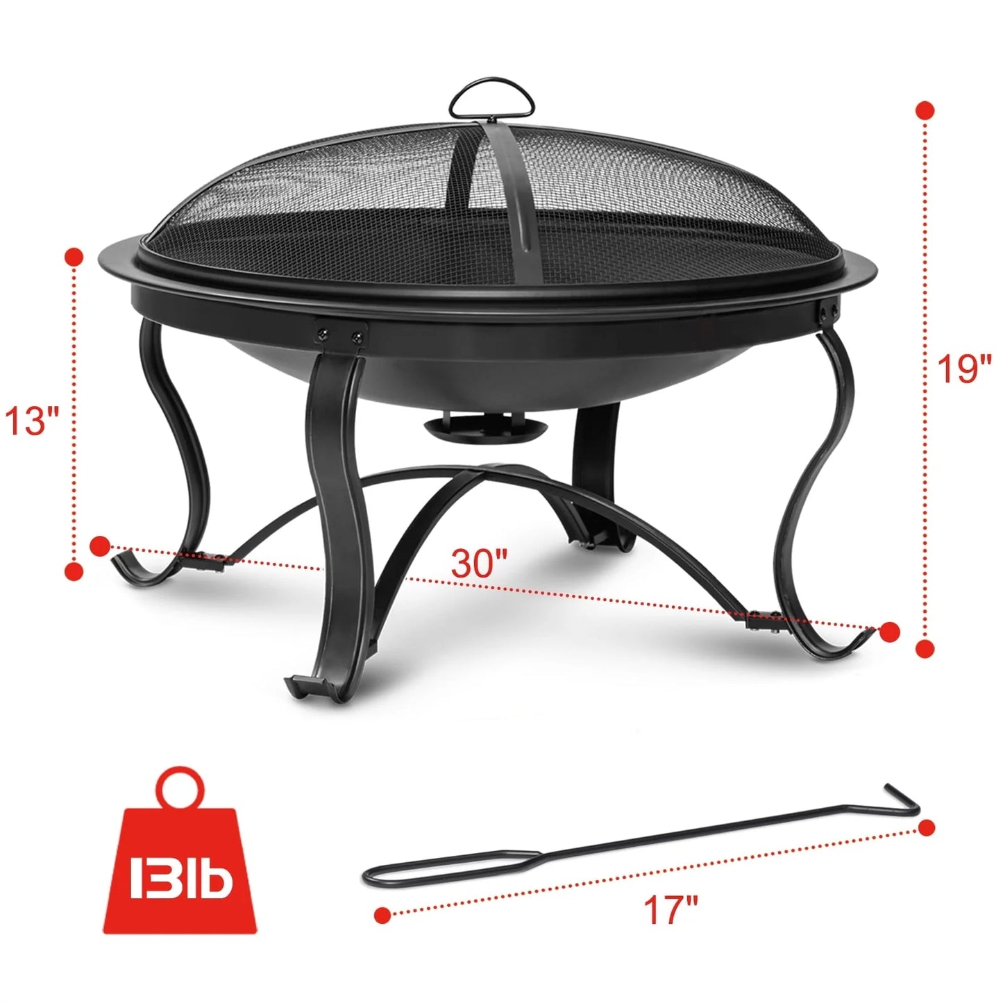 SinglyFire 30inch Fire Pits for Outside Firepit Outdoor Fire Pit Wood Burning Portable Firepit Bonfire Pit Steel Round Outdoor Fireplace for Deck Camp Patio with Ash Plate,Spark Screen,Log Grate,Poker