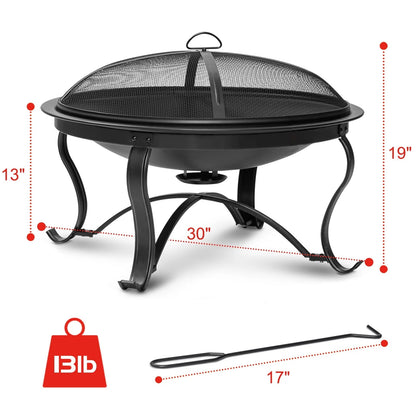 SinglyFire 30inch Fire Pits for Outside Firepit Outdoor Fire Pit Wood Burning Portable Firepit Bonfire Pit Steel Round Outdoor Fireplace for Deck Camp Patio with Ash Plate,Spark Screen,Log Grate,Poker