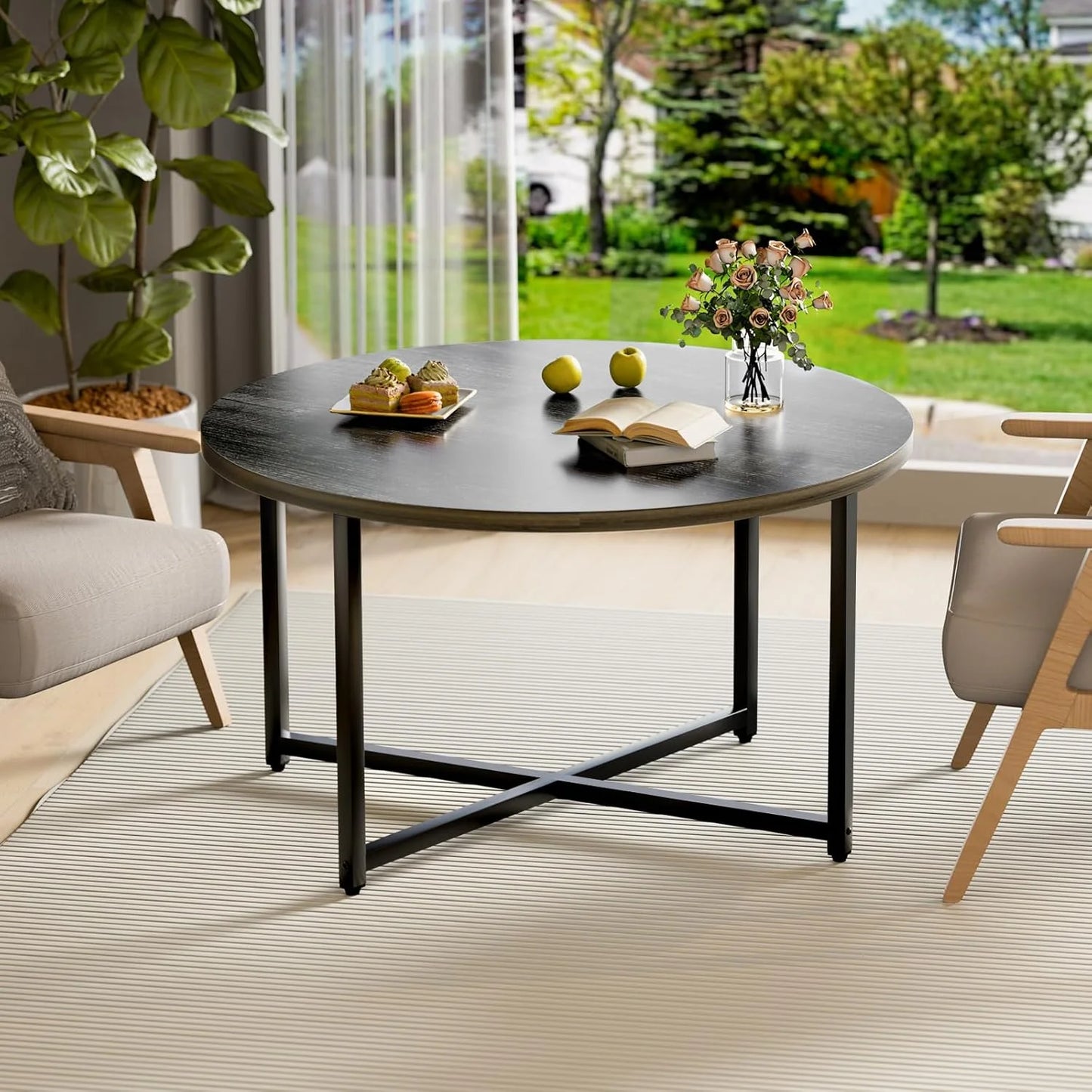 Round Coffee Table, 31.5" Circle Coffee TableRoma Round Coffee Tables Living Room, Large Coffee Table Round for Indoor & Outdoor Use, Office, Patio or Garden, Large Gray(31.5" D x 17.7" H)