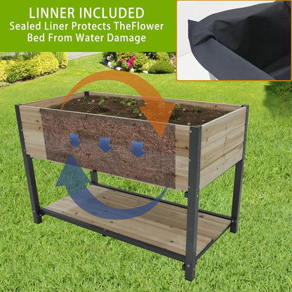 Durable Raised Garden Bed with Iron Frame and Solid Wood Panels, Elevated Planter Box for Patio, Balcony, Outdoor Gardening