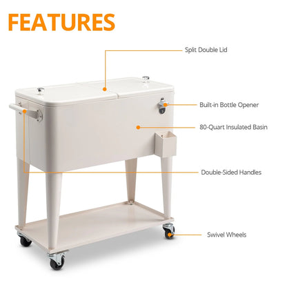 UBesGoo Patio Cooler Cart Keep Your Beverages Cold and Refreshing with this Convenient Rolling Cooler Cart,Rolling Cooler Cart