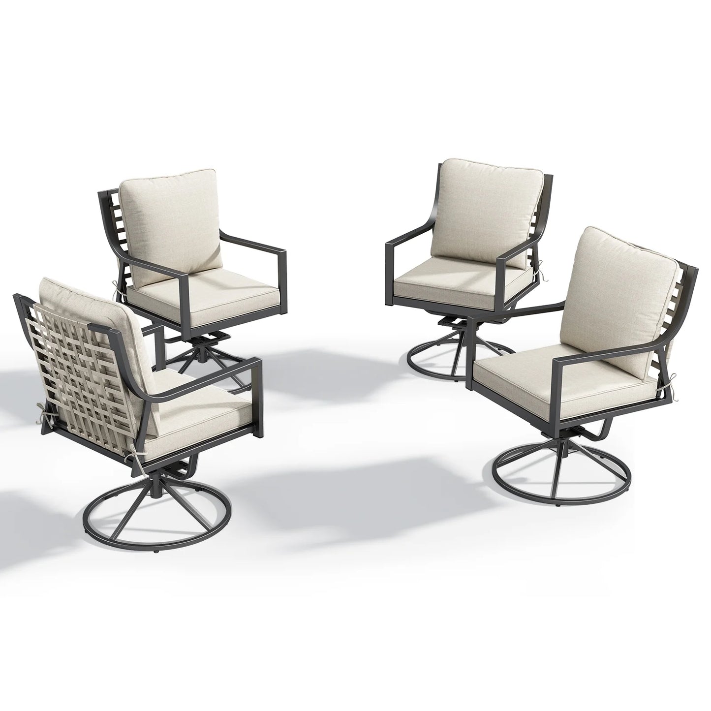 OPOHORO Swivel Rocker Patio Chairs Set of 4, Outdoor PE Wicker Dining Chairs with Beige Olefin Cushions and Gray Metal Frame, 360° Swivel & Rocking Motion for Garden Deck Porch