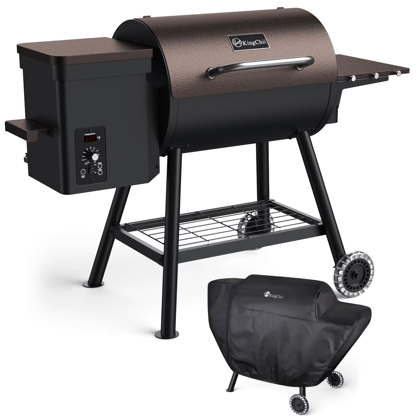 KingChii Chiminea Outdoor Fireplace, Wooden Fire Pit for Patio Backyard with Cover, Black