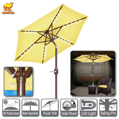 Sunny6.5ft Outdoor Patio Umbrella LED Lighted Tilt Aluminum Garden Market Balcony Sunshade