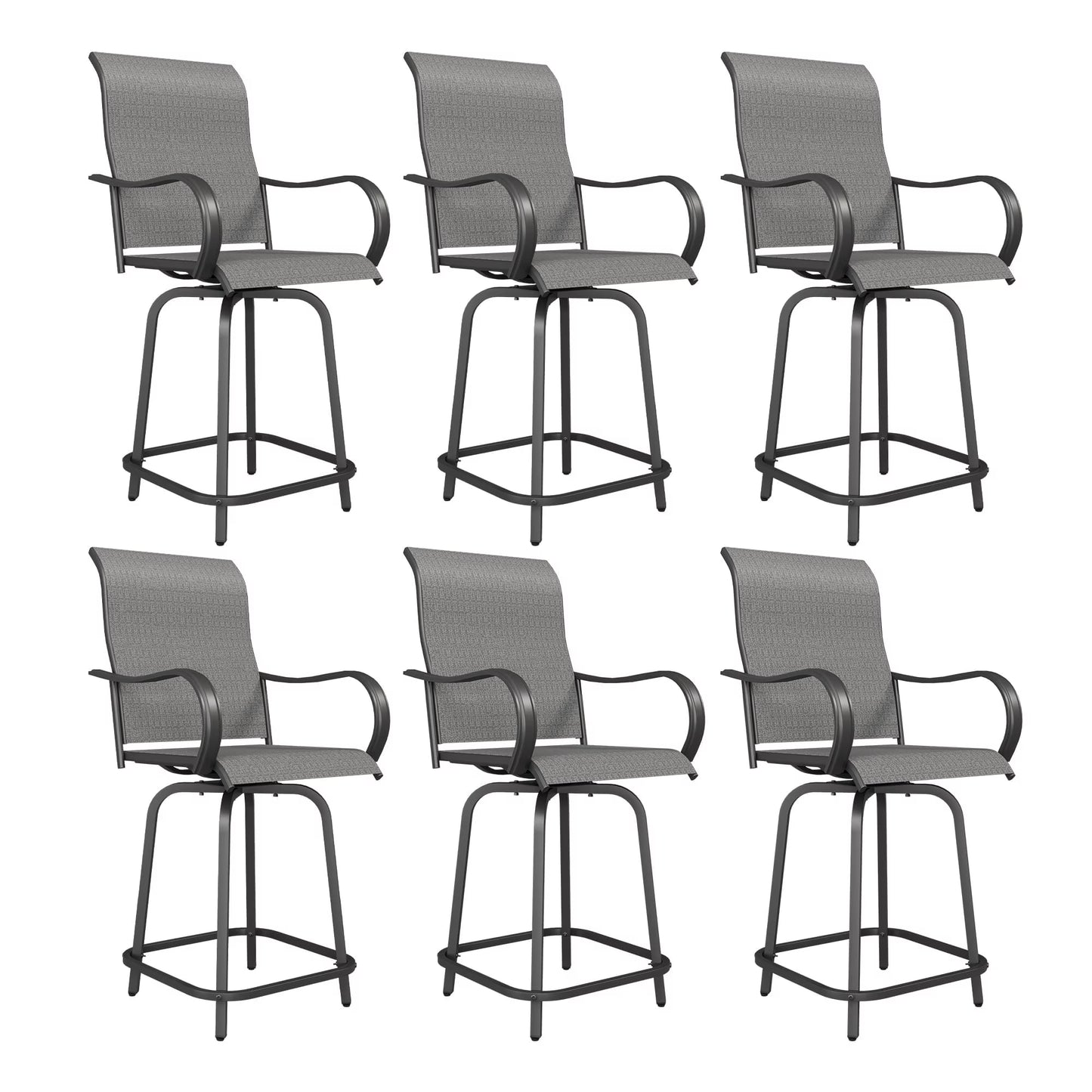 ECOPATIO Outdoor Swivel Bar Stool Collection Kids High Back Weather-Resistant - Set of 2, Light Gray