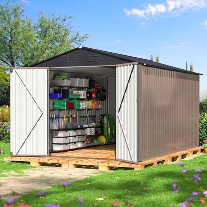 NETAJE 5'x3' Outdoor Metal Storage Shed with Updated Frame Structure and Lockable Doors for Backyard Garden Patio Lawn, Brown