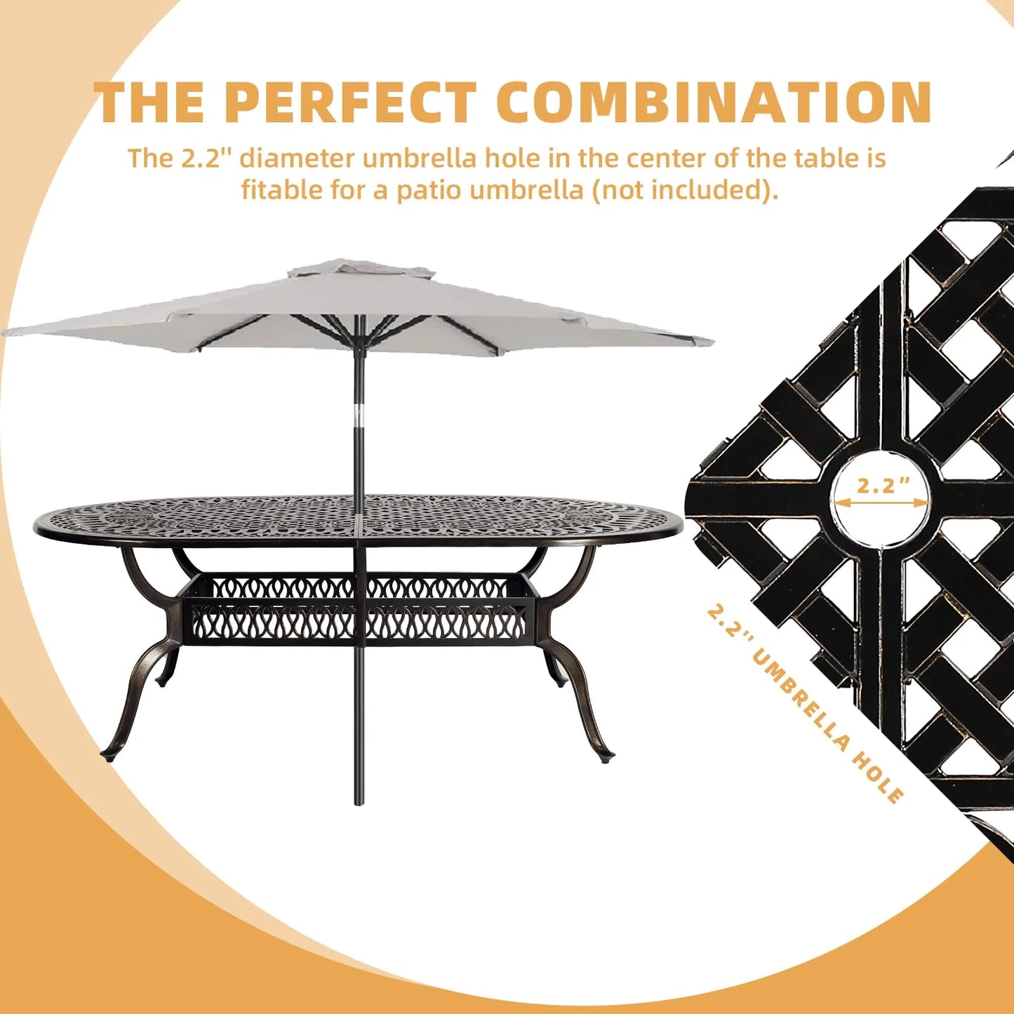 9-Piece Patio Dining Set, Outdoor Patio Table and Chair Set of 84? Oval Cast Aluminum Dining Table with Umbrella Hole and 8 Outdoor Dining Cushion Chairs, Patio Funiture Set for Garden, Navy