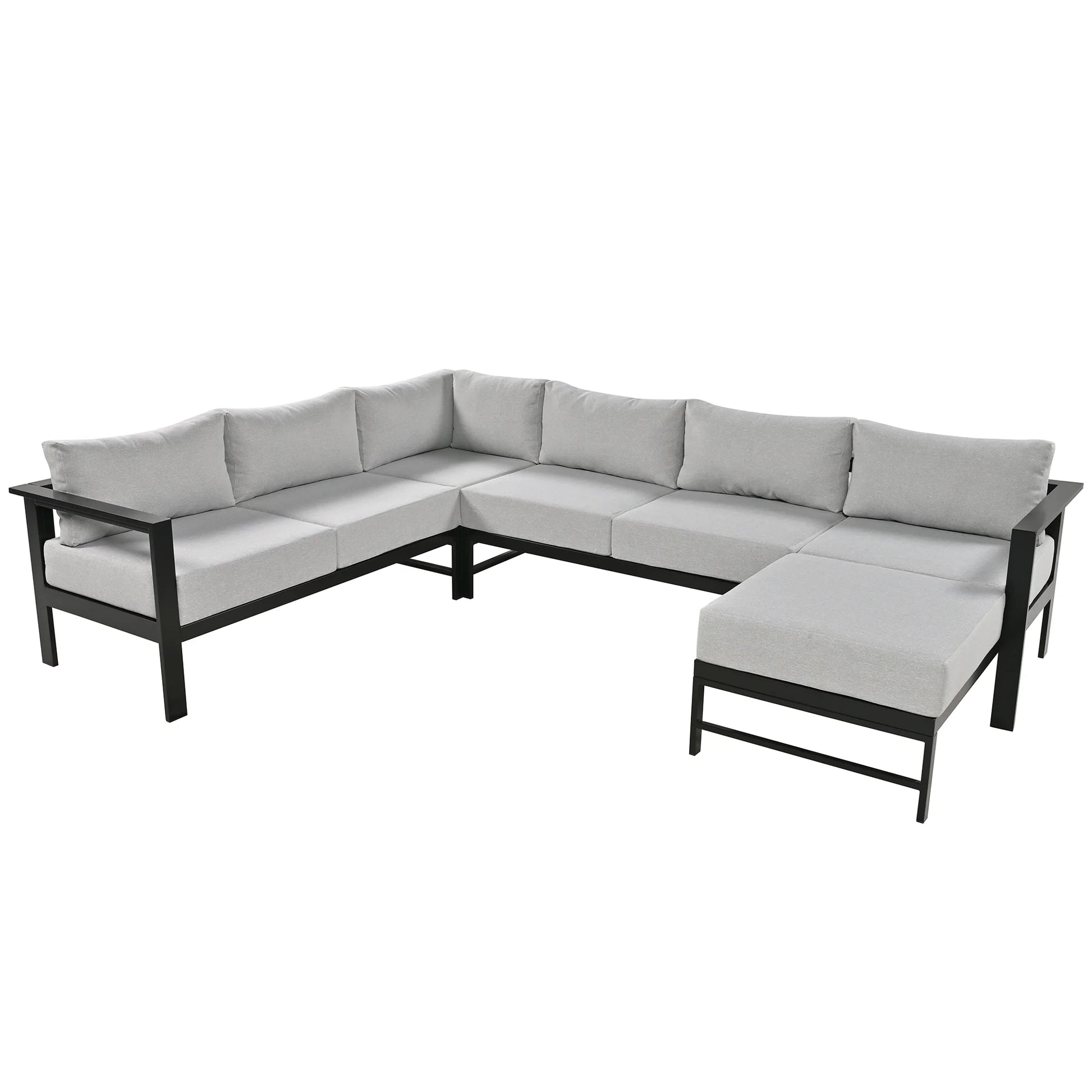 Furvclv 115.7in Modern Outdoor Sectional Sofa, 6 Seater Patio Conversation Couch Sets, U-Shaped Chaise Lounge Couch, Convertible Sofa Set For Outdoor Garden Porch