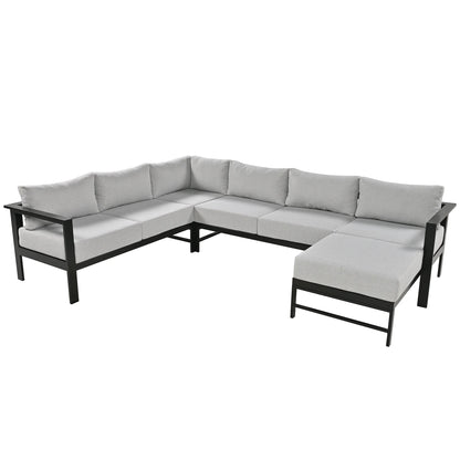 Furvclv 115.7in Modern Outdoor Sectional Sofa, 6 Seater Patio Conversation Couch Sets, U-Shaped Chaise Lounge Couch, Convertible Sofa Set For Outdoor Garden Porch