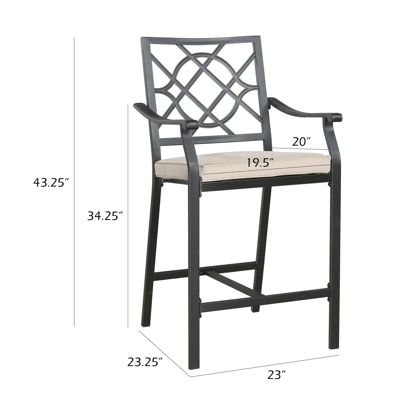 Ulax Furniture Outdoor Bar Stools Metal Patio Counter Height Bar Stool Chairs with Beige Cushion, Set of 2