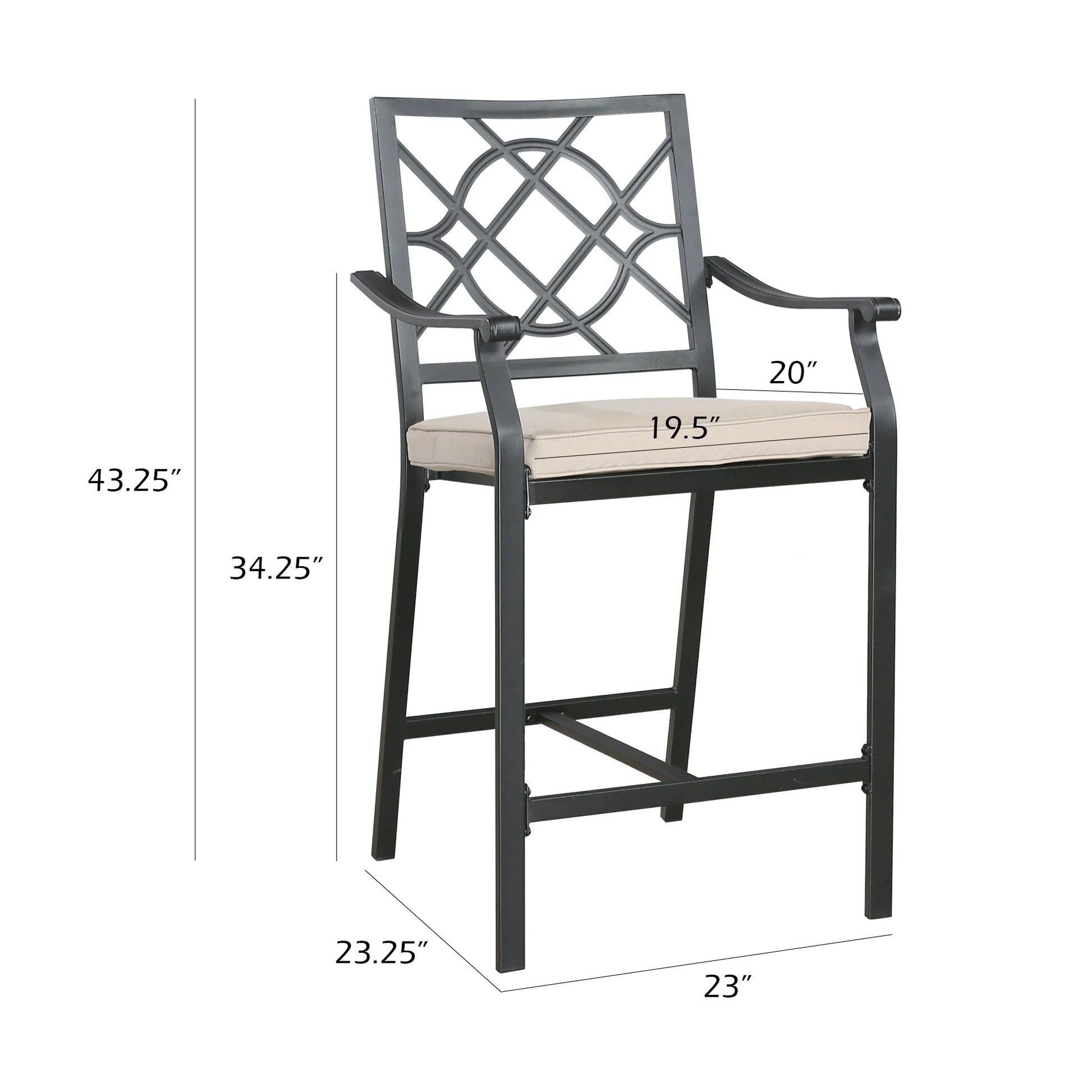 Ulax Furniture Outdoor Bar Stools Metal Patio Counter Height Bar Stool Chairs with Beige Cushion, Set of 2