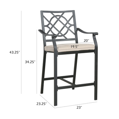 Ulax Furniture Outdoor Bar Stools Metal Patio Counter Height Bar Stool Chairs with Beige Cushion, Set of 2